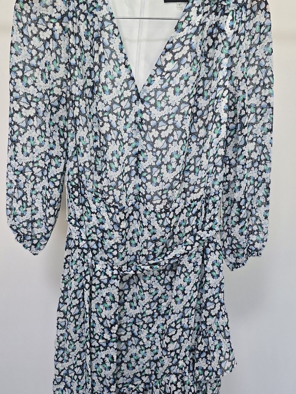 Karl Lagerfeld Black, White and Mint Floral Long Sleeve Dress